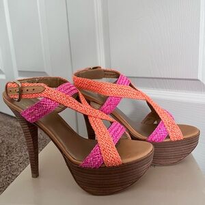 Stuart Weitzman Vibrant Pink and Orange Platform Heels